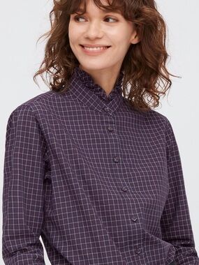 🌺 UNIQLO x Ines de La Fressange Cotton Frilled Ruffled Collar Shirt Size S 2-4